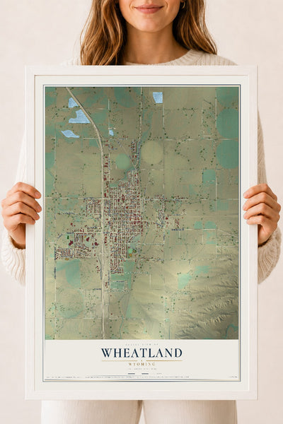 Map of Wheatland, Wyoming, 18 x 24 inch print in a white wood frame