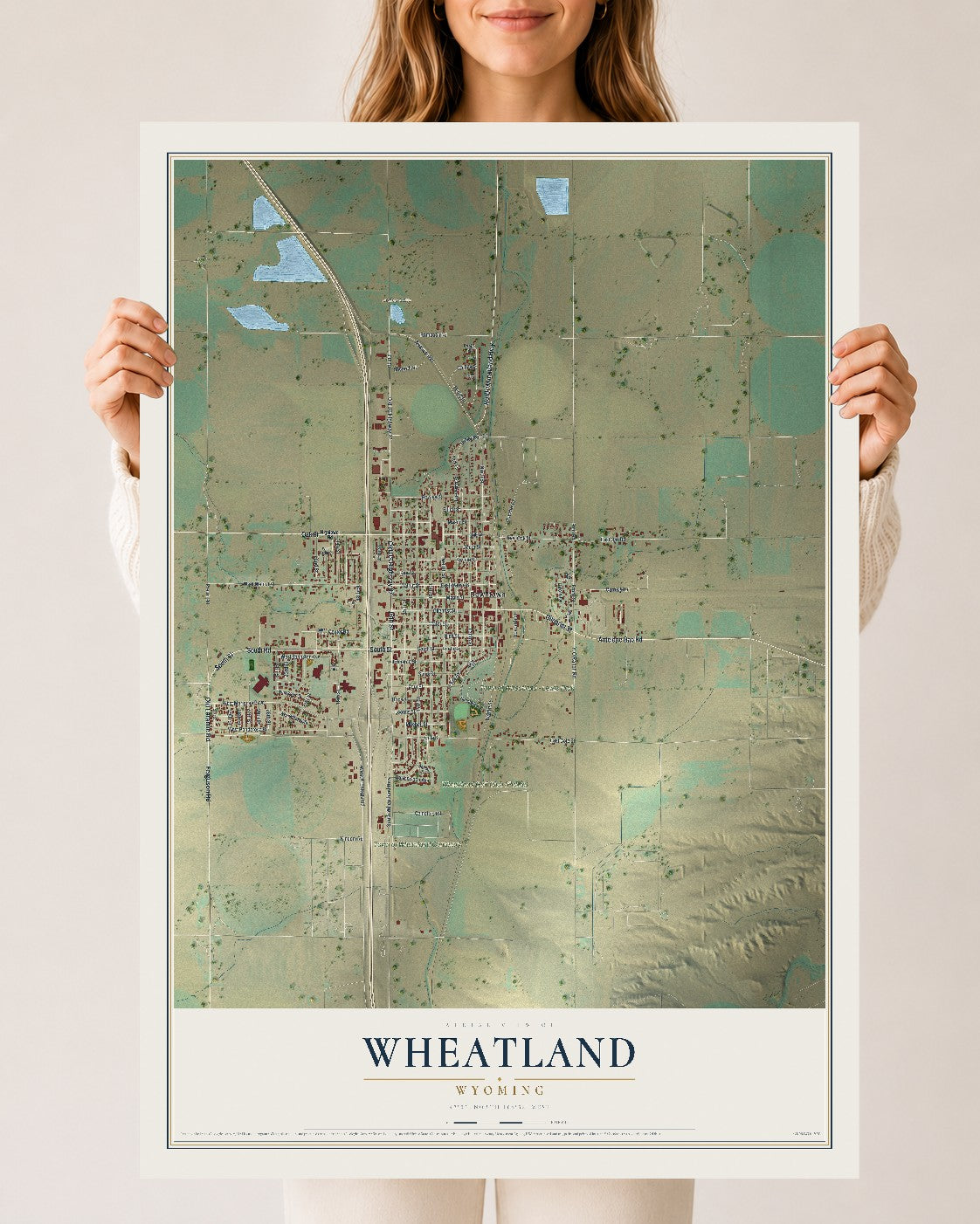 Map of Wheatland, Wyoming, 24 x 36 inch unframed archival matte print
