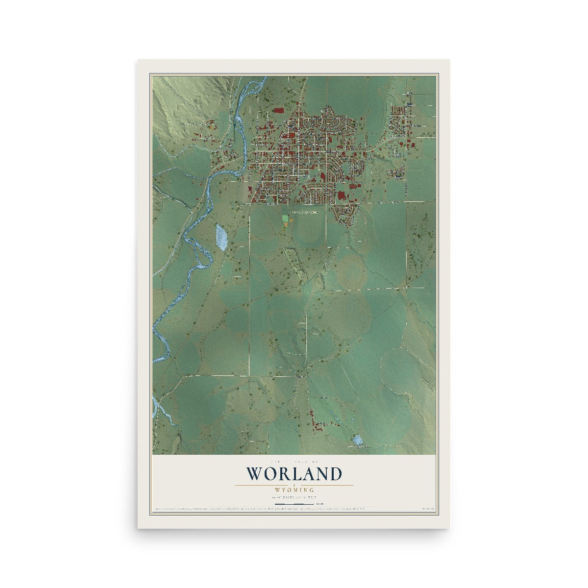Map of Worland, Wyoming, 12 x 18 inch unframed archival matte print