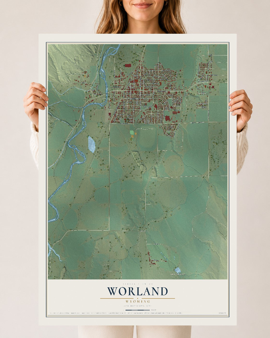Map of Worland, Wyoming, 24 x 36 inch unframed archival matte print
