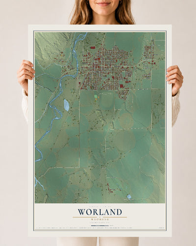 Map of Worland, Wyoming, 24 x 36 inch unframed archival matte print