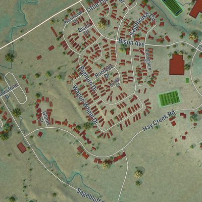 Second close-up of the map of Wright, Wyoming print showing more streets and buildings