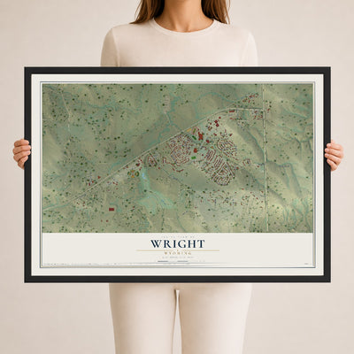 Map of Wright, Wyoming, 24 x 36 inch print in a black wood frame