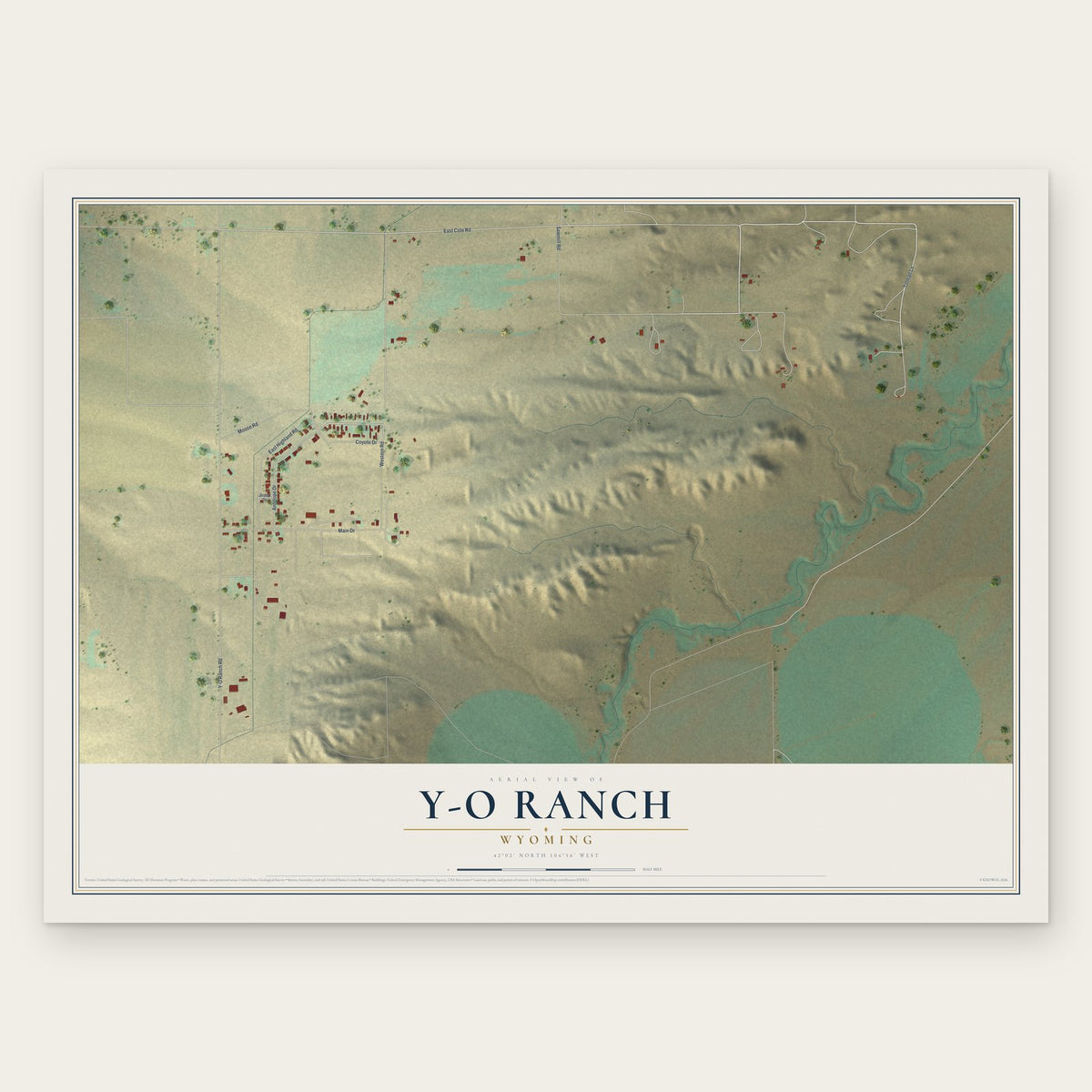 Y-O Ranch, Wyoming map print, the full design