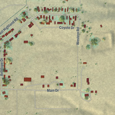 Close-up of the map of Y-O Ranch, Wyoming print showing street and building detail