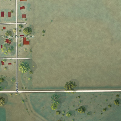 Second close-up of the map of Yoder, Wyoming print showing more streets and buildings