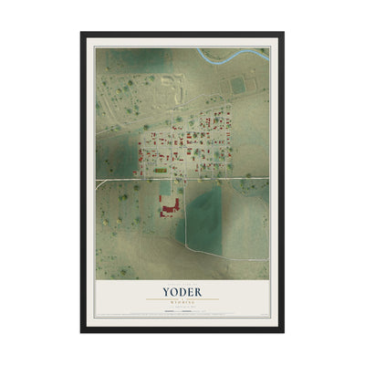 Map of Yoder, Wyoming, 12 x 18 inch print in a black wood frame
