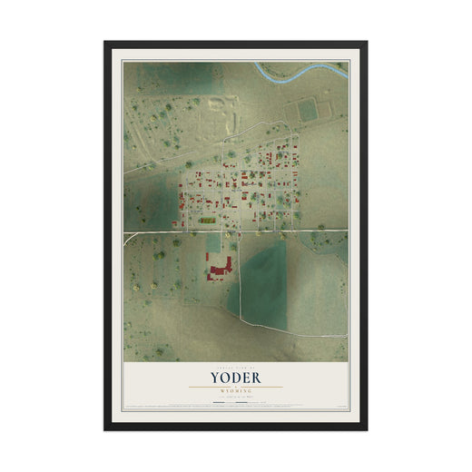 Map of Yoder, Wyoming, 12 x 18 inch print in a black wood frame