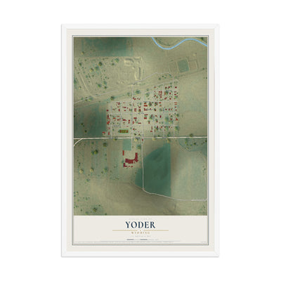 Map of Yoder, Wyoming, 12 x 18 inch print in a white wood frame