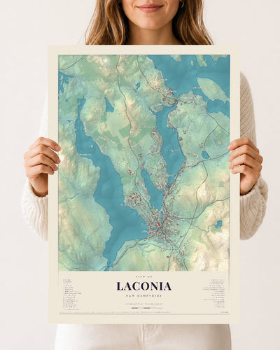 Laconia, New Hampshire map print, 12 x 18 archival matte print