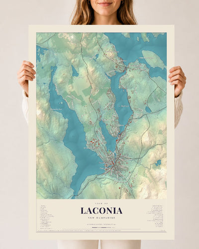 Laconia, New Hampshire map print, 24 x 36 archival matte print