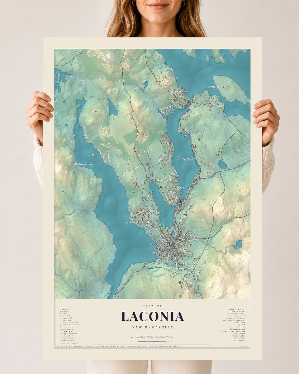 Laconia, New Hampshire map print, 24 x 36 archival matte print