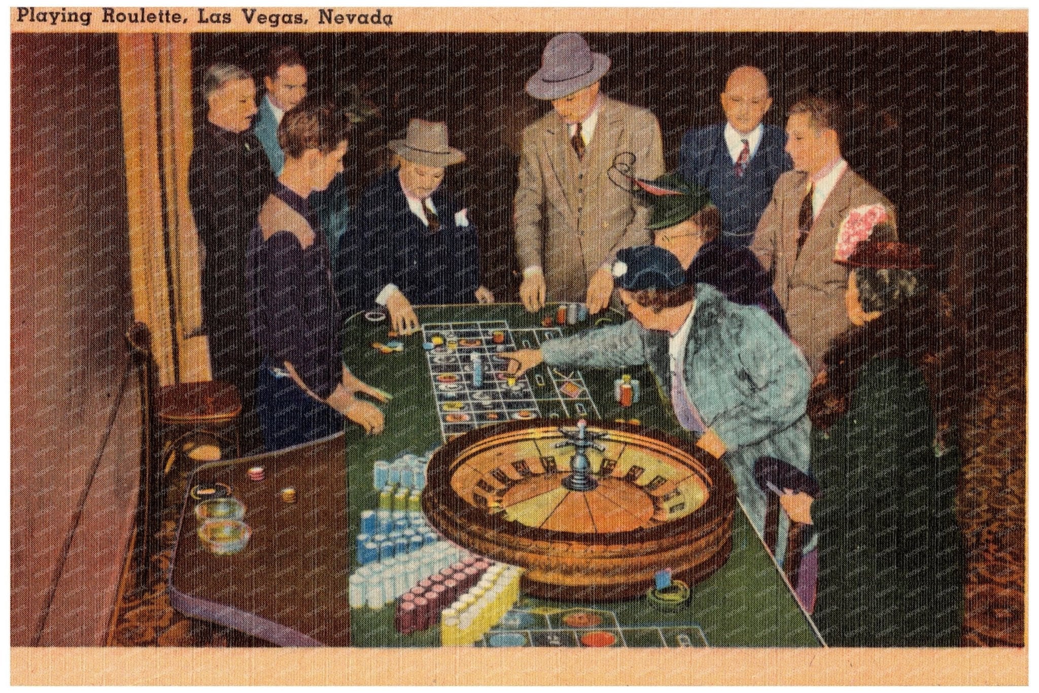 Las Vegas Casino Roulette Players Vintage Postcard 1940s - Available at KNOWOL