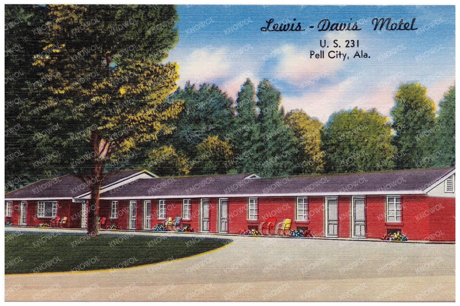 Lewis - Davis Motel Postcard 1930 - 1945 Vintage Travel Art - Available at KNOWOL