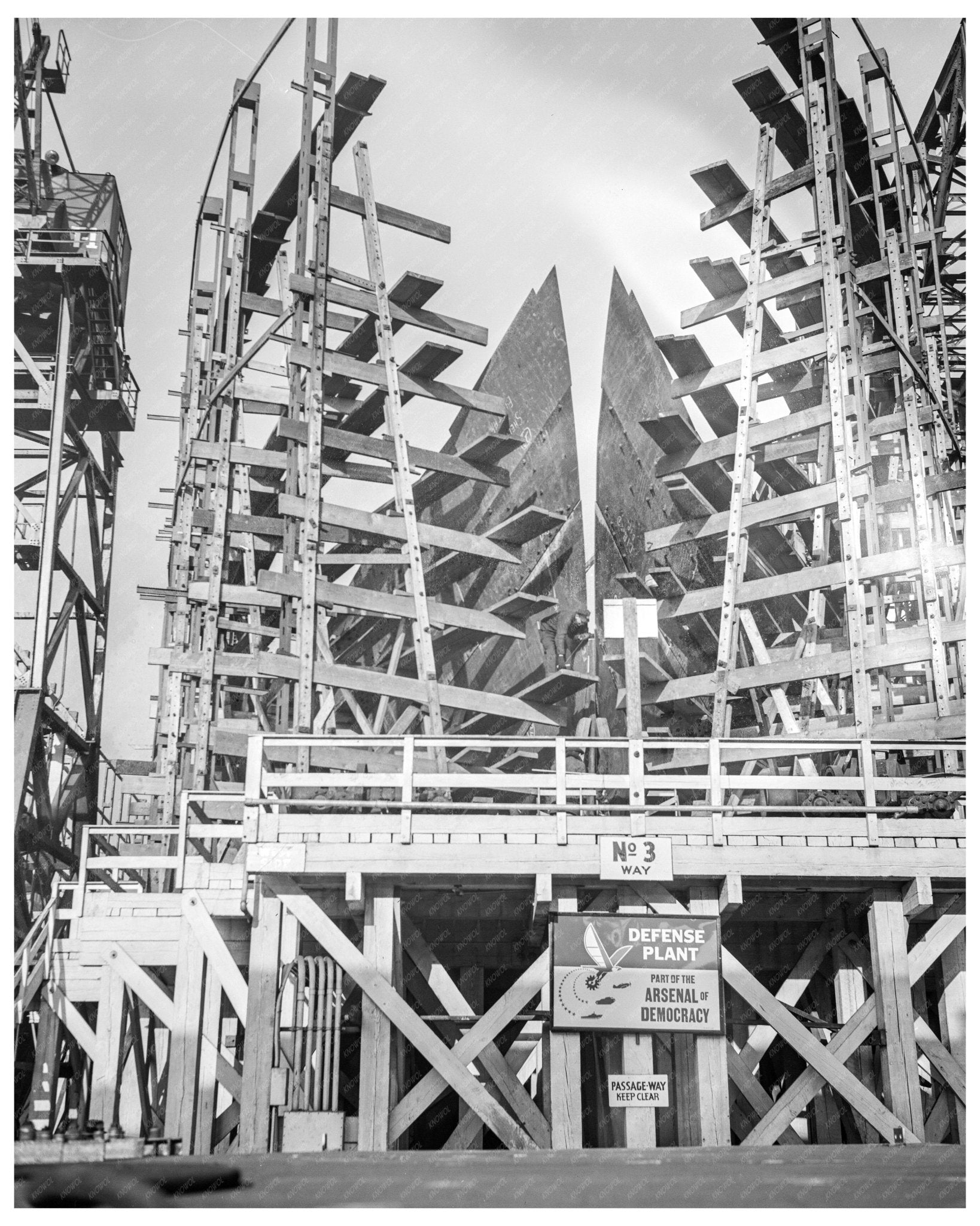 Liberty Ship Under Construction at Bethlehem - Fairfield Shipyards 1944 - Available at KNOWOL