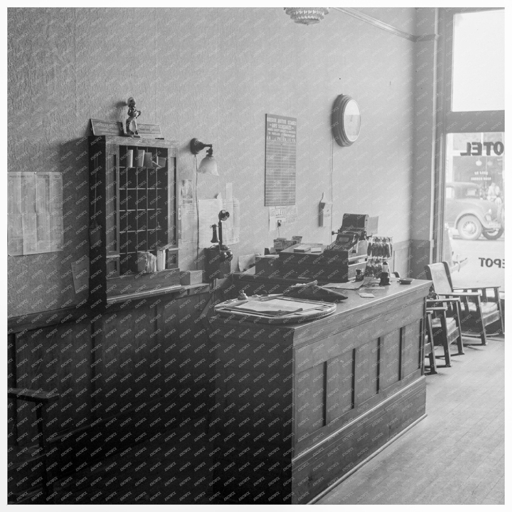 Lobby of Only Hotel in West Carlton Oregon 1939 - Available at KNOWOL