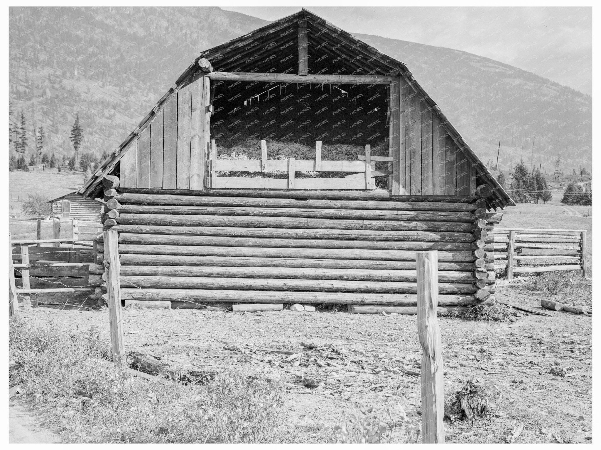 Log Barn in Boundary County Idaho 1939 FSA Collection - Available at KNOWOL