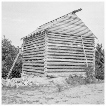 Log Cabin Barn Under Construction in North Carolina 1939 - Available at KNOWOL