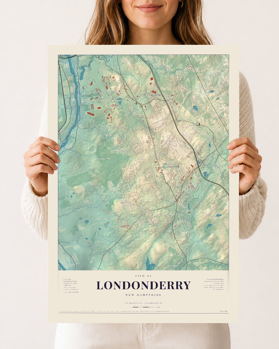 Londonderry, New Hampshire map print, 12 x 18 archival matte print