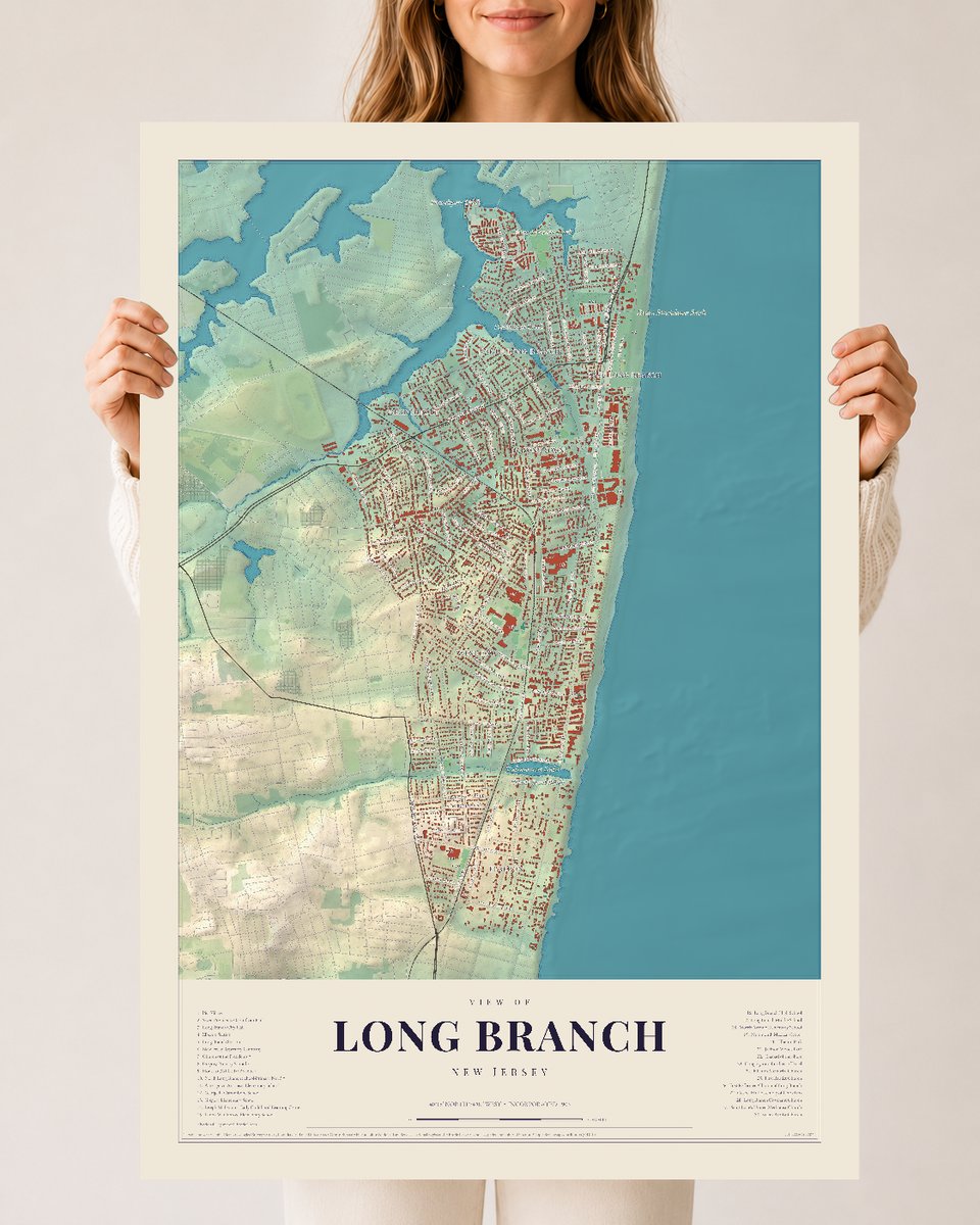 Long Branch, New Jersey map print, 24 x 36 archival matte print