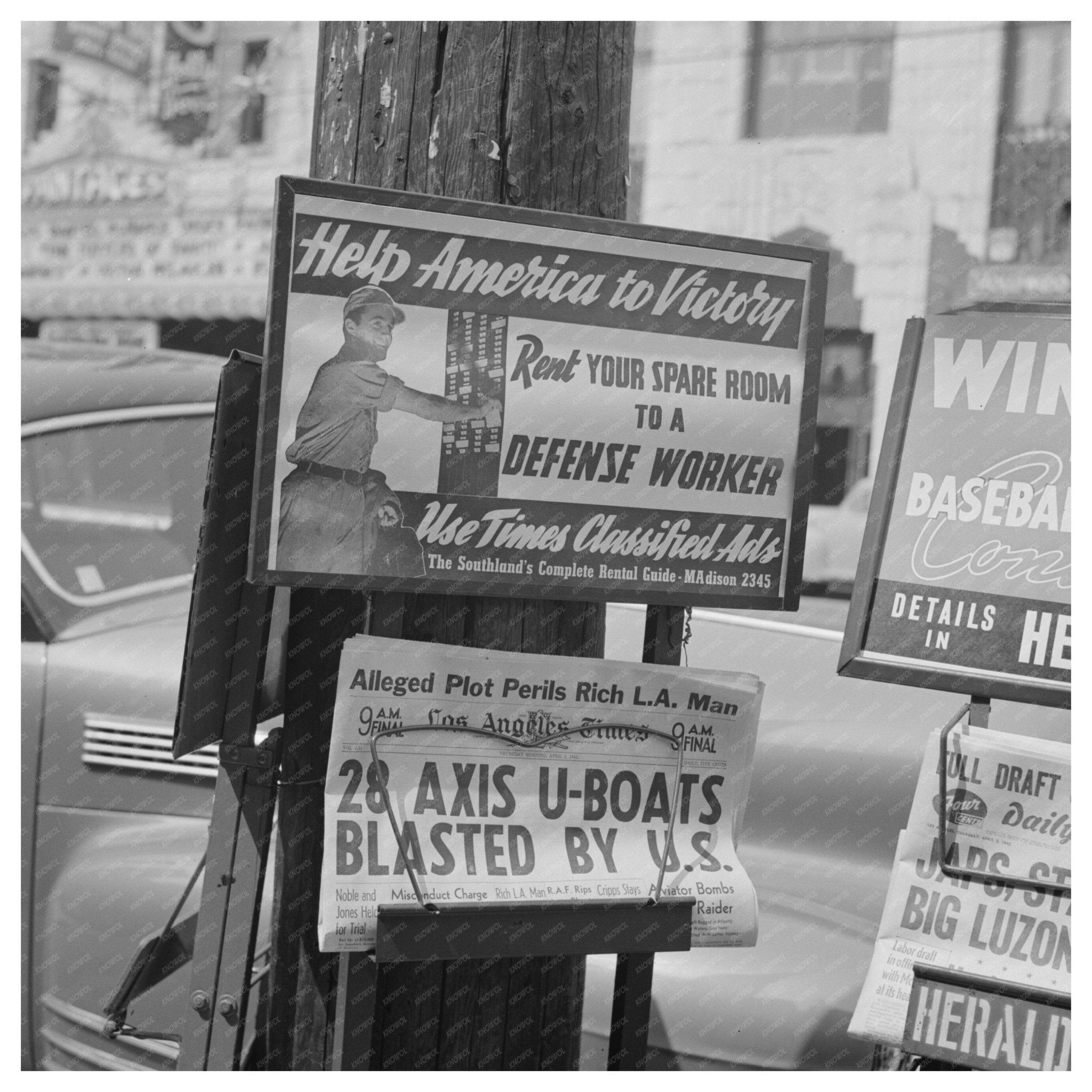 Los Angeles Newsstand April 1942 Urban Life WWII - Available at KNOWOL