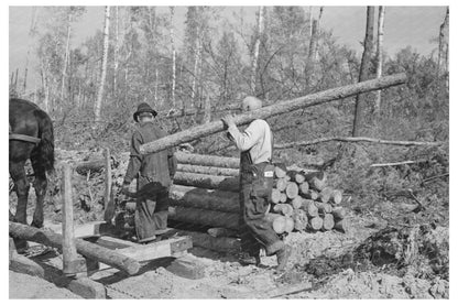 Lumberjack Carrying Log Near Effie Minnesota 1937 - Available at KNOWOL