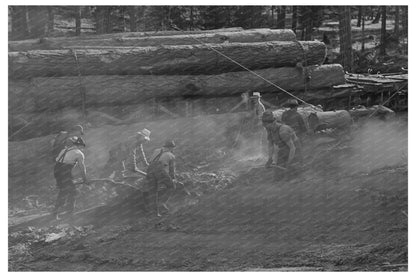 Lumberjacks at McGiffart Loading Machine Oregon 1942 - Available at KNOWOL