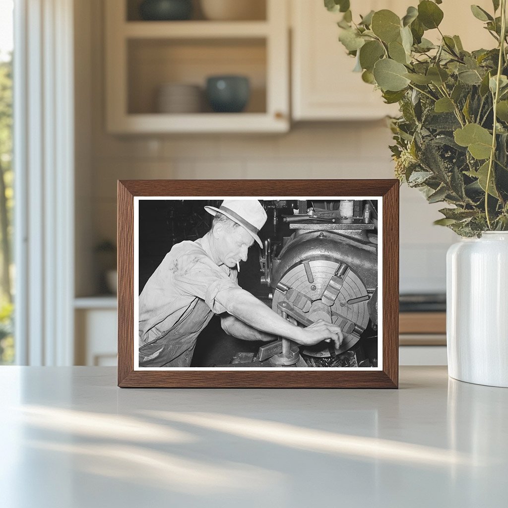 Machinist Operating Lathe at Oklahoma Oil Refinery 1939 - Available at KNOWOL