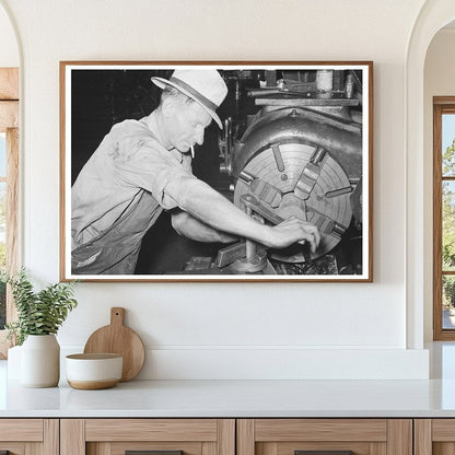 Machinist Operating Lathe at Oklahoma Oil Refinery 1939 - Available at KNOWOL