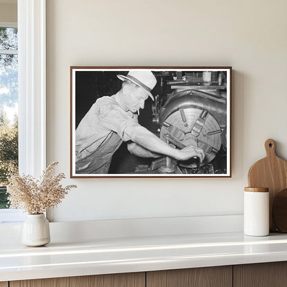 Machinist Operating Lathe at Oklahoma Oil Refinery 1939 - Available at KNOWOL