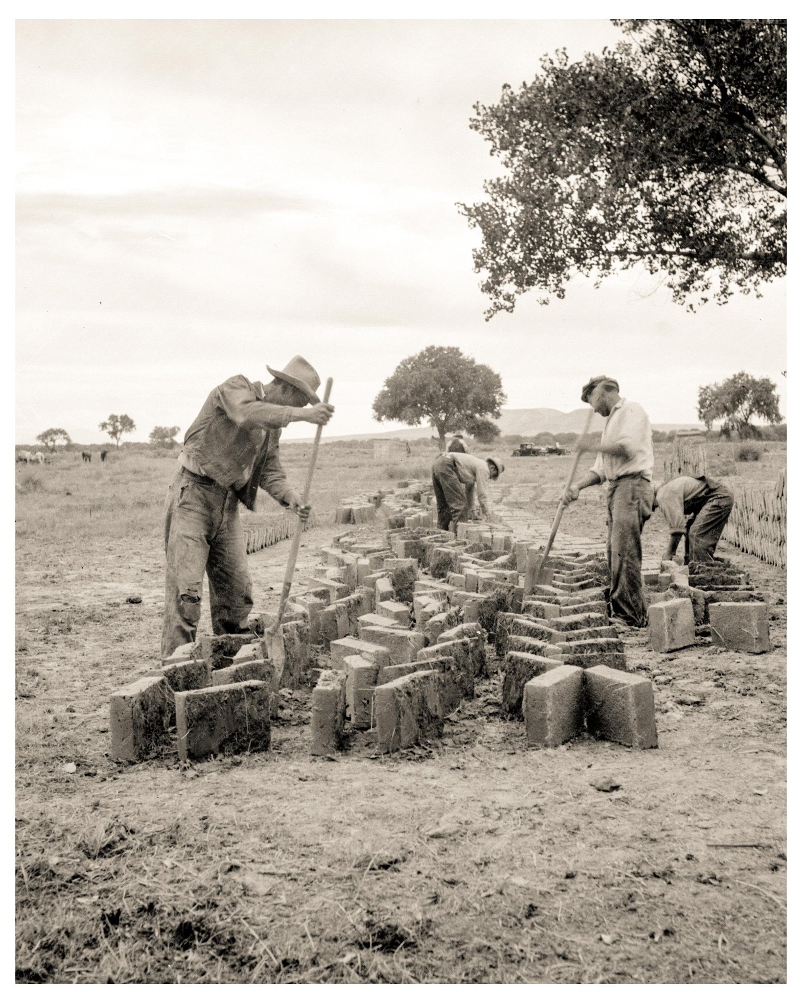 Making Adobe Bricks Bosque Farms Project New Mexico December 1935 Vintage Photo - Available at KNOWOL