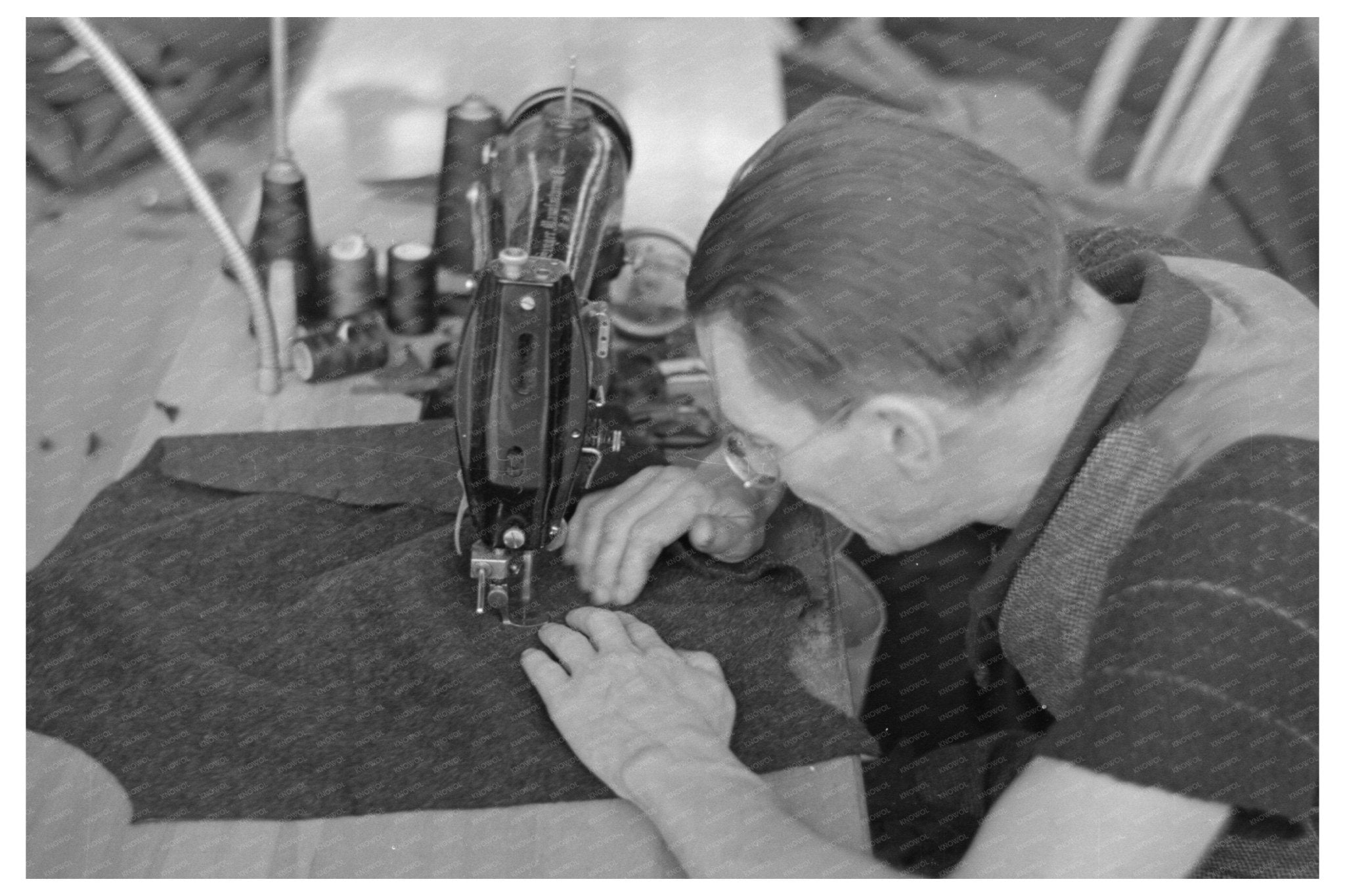 Man Operating Sewing Machine in Jersey Homesteads 1936 - Available at KNOWOL