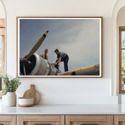 Man Servicing Airplane at Naval Air Base Texas 1942 - Available at KNOWOL