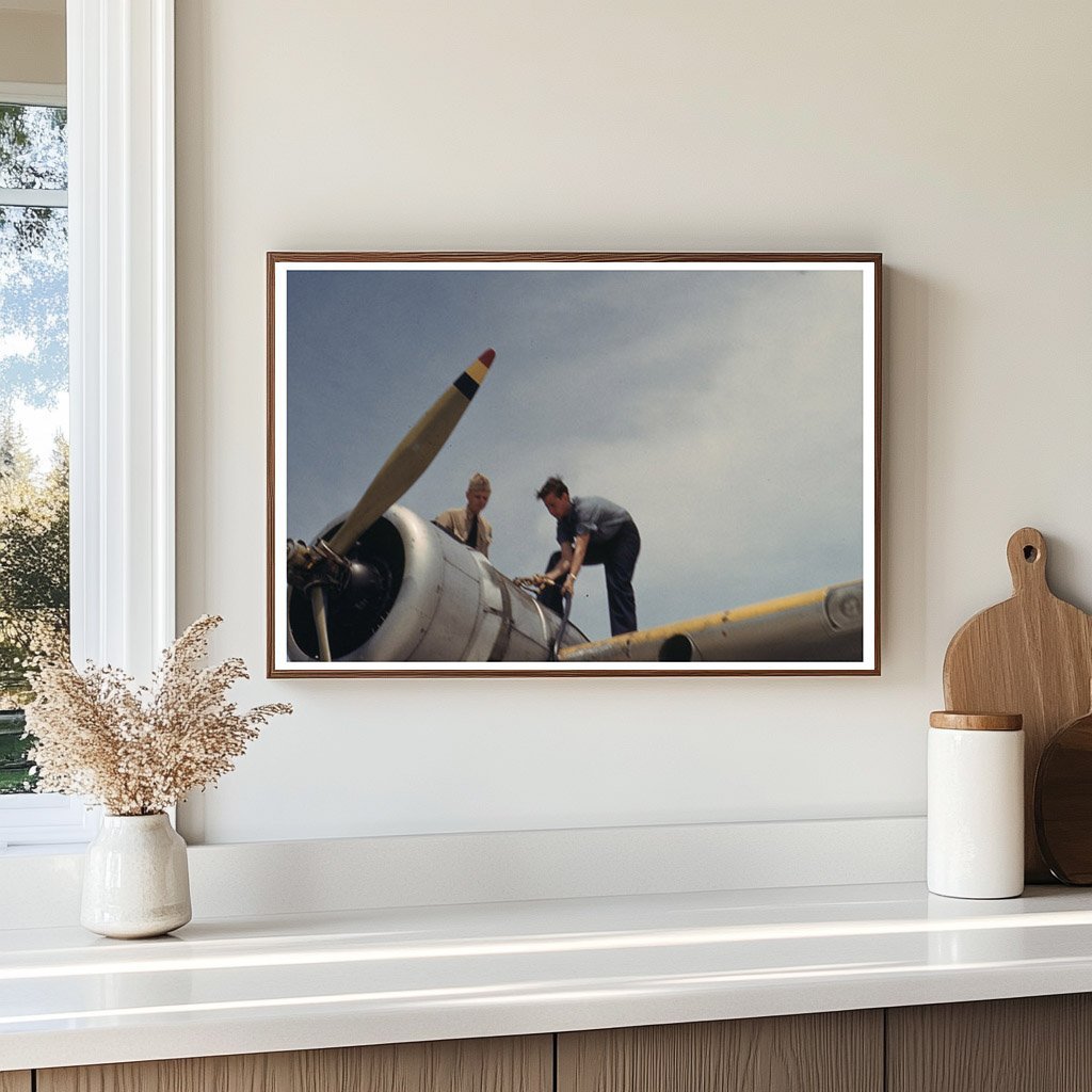 Man Servicing Airplane at Naval Air Base Texas 1942 - Available at KNOWOL