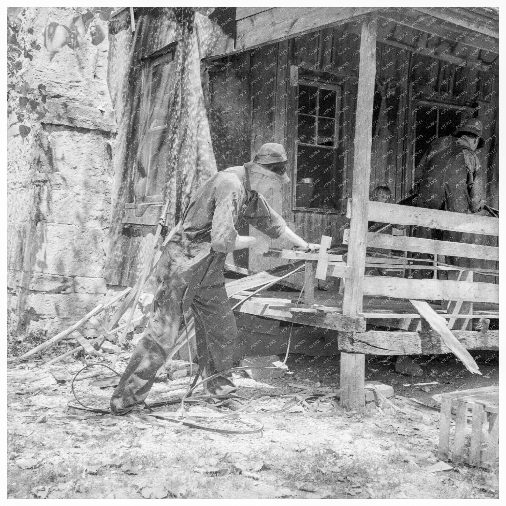 Man Splitting Hickory Wood in Ozark Hills 1938 - Available at KNOWOL