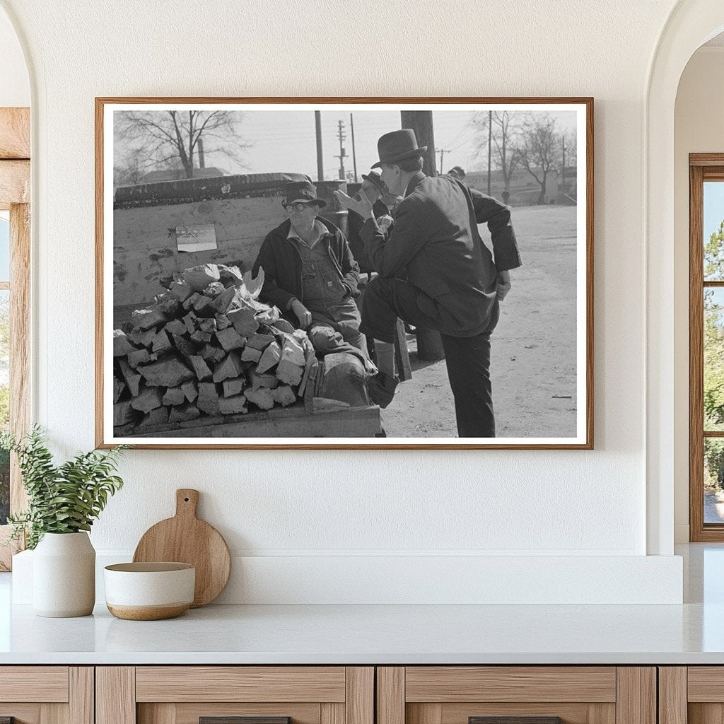 Man Talks to Farmer by Truck of Wood Laurel Mississippi 1939 - Available at KNOWOL