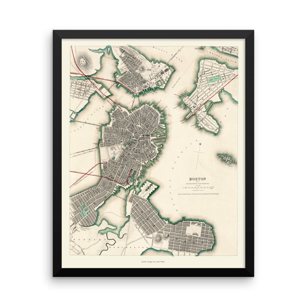 MAP OF BOSTON, CHARLESTOWN AND ROXBURY, MA FROM 1853 - Available at KNOWOL