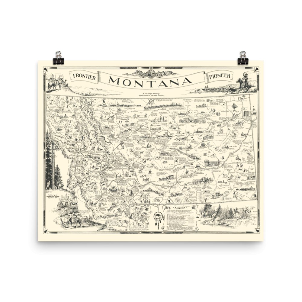 Map of Frontier Montana, a one page history dedicated to the Old Timers, 1936 - Available at KNOWOL