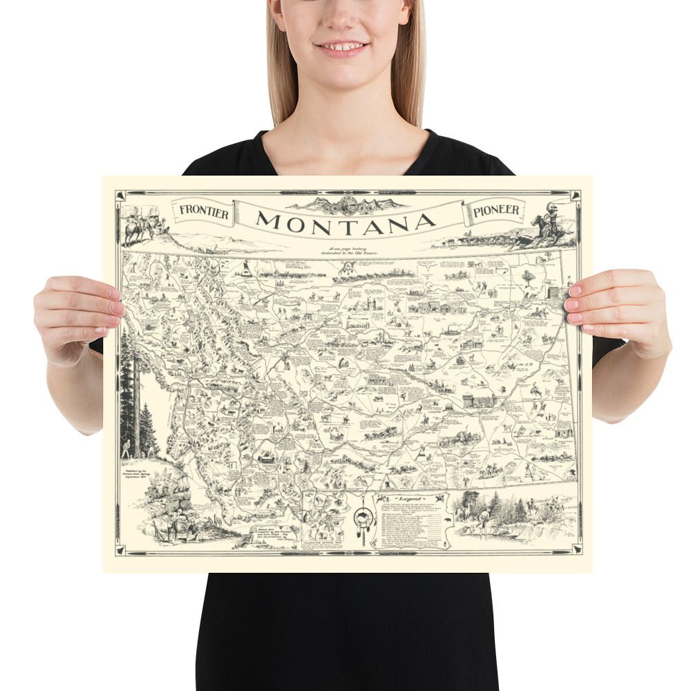 Map of Frontier Montana, a one page history dedicated to the Old Timers, 1936 - Available at KNOWOL