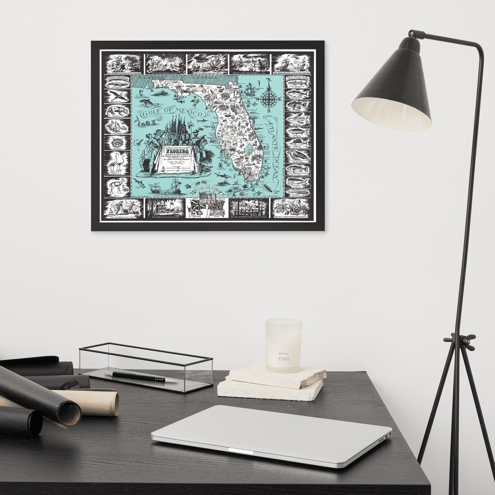 Map of the History and Romance of Florida, 1951 Framed - Available at KNOWOL