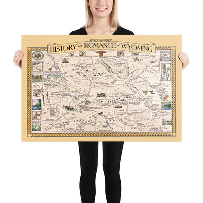 Map of the History and Romance of Wyoming, 1928 - Available at KNOWOL