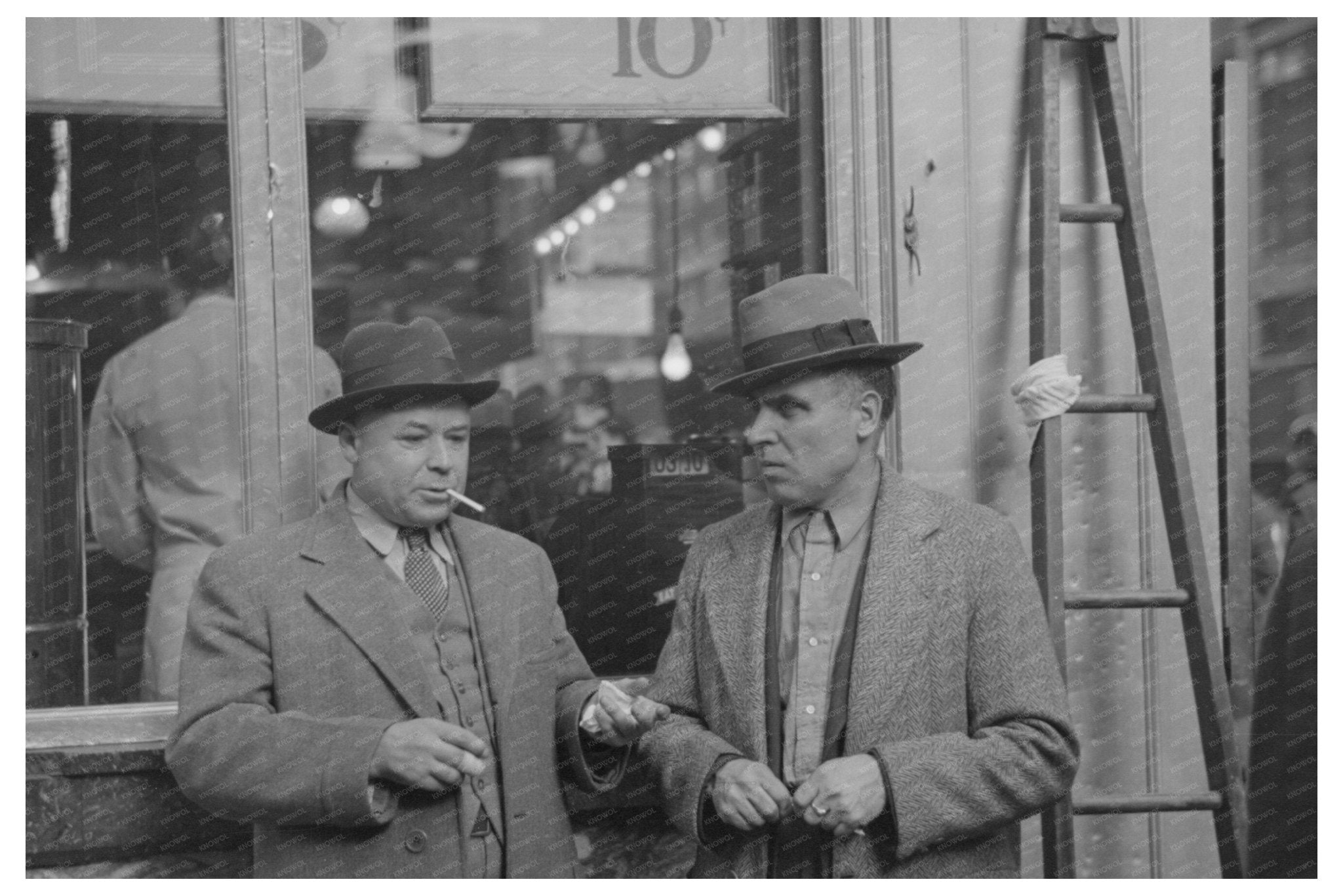 Men Conversing on 7th Avenue New York City 1936 - Available at KNOWOL