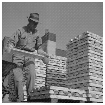 Men Handling Hot Magnesium Ingot with Protective Mittens 1943 - Available at KNOWOL