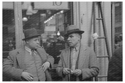 Men in Conversation on 7th Avenue NYC November 1936 - Available at KNOWOL