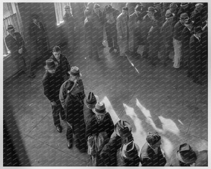 Men Line Up for Unemployment Benefits San Francisco 1938 - Available at KNOWOL