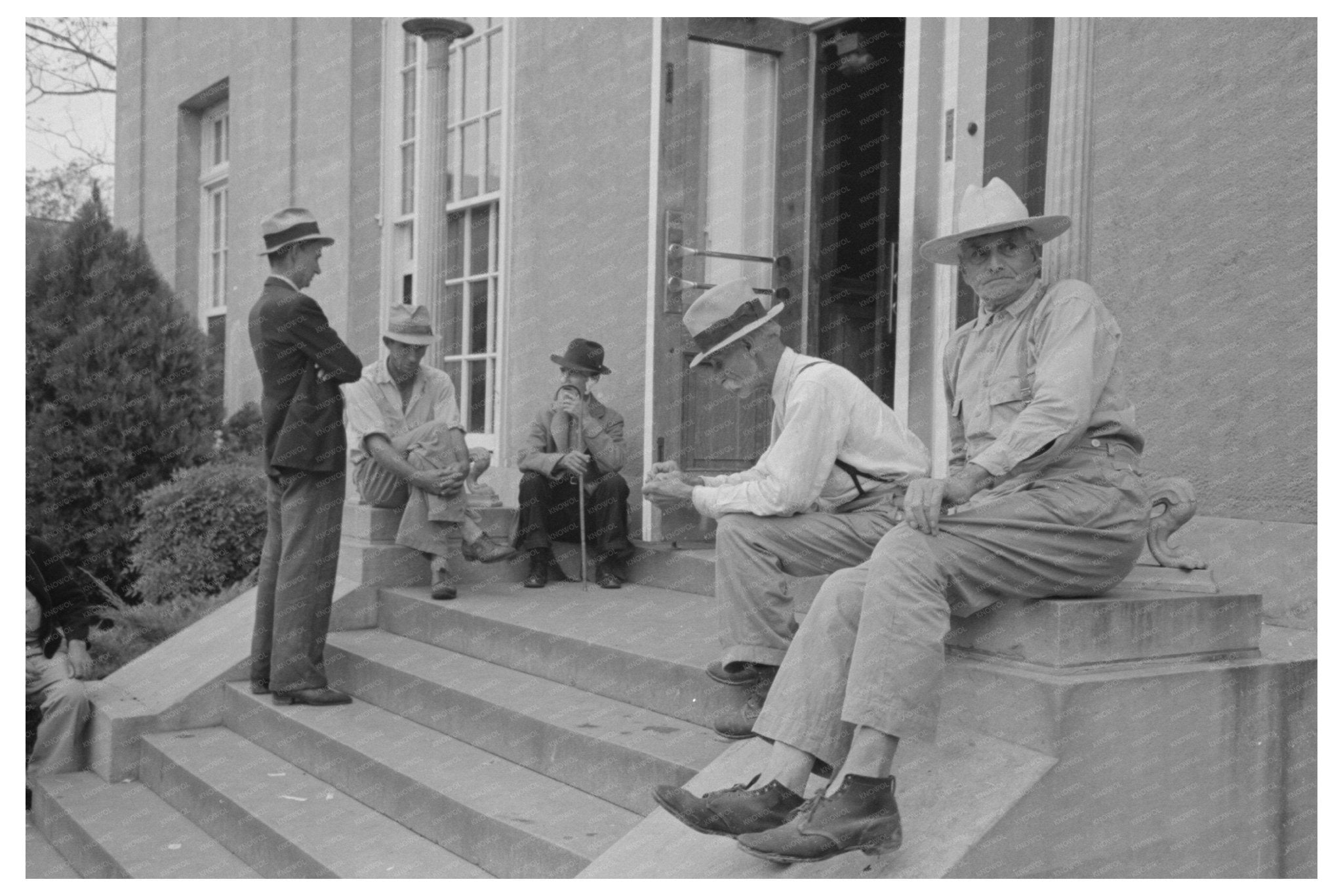 Men on Steps of Post Office Lafayette Louisiana 1938 - Available at KNOWOL