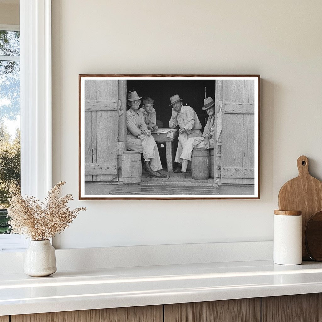 Men Seeking Shelter in Rustic Shack Norco Louisiana 1938 - Available at KNOWOL