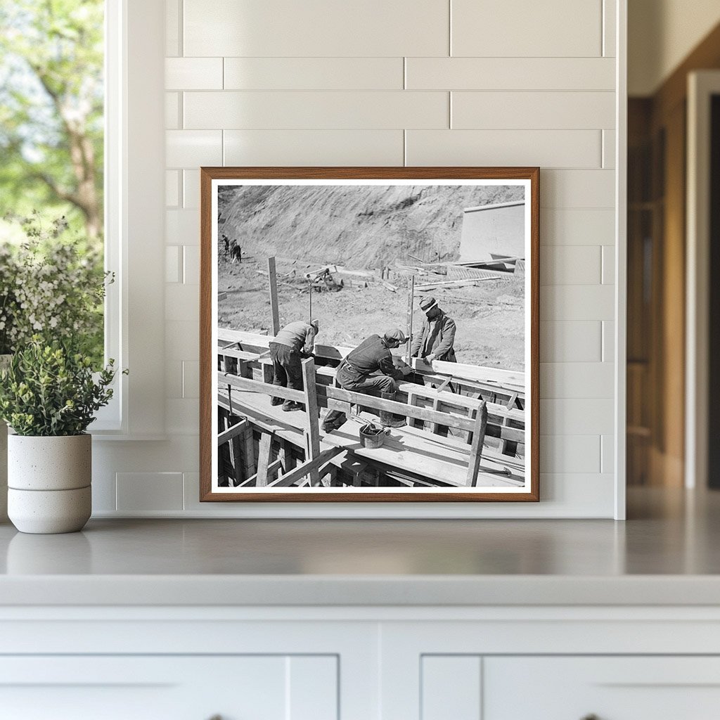 Men Working on Concrete Wall at Indiana Spillway 1937 - Available at KNOWOL