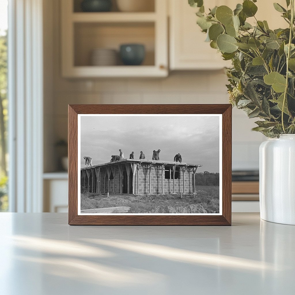 Men Working on Roof of House Under Construction 1936 - Available at KNOWOL