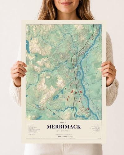 Merrimack, New Hampshire map print, 12 x 18 archival matte print